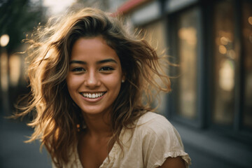 Fototapeta premium a young playful woman Enjoy. generative AI