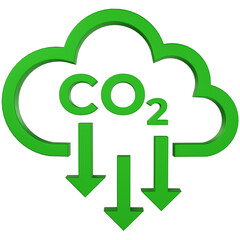 3d render CO2 emission reduction label. CO2 neutral