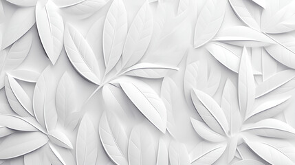 White geometric floral leaves tiles wall texture Ancient emboss square frame border.3d mural wallpaper.AI Generative  - obrazy, fototapety, plakaty