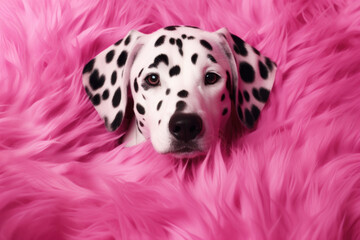 Dalmatian dog on pink background