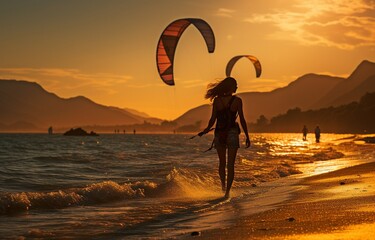 Girl kite-surfing.
