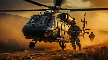 Foto op Plexiglas Troops getting into a chopper . © tongpatong