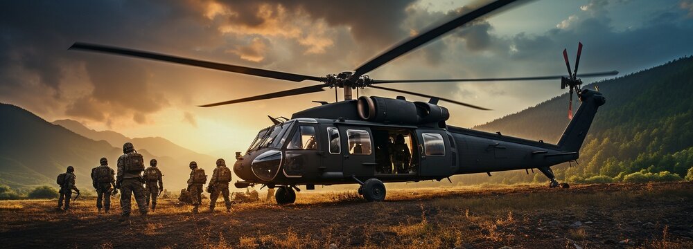 Troops getting into a chopper .