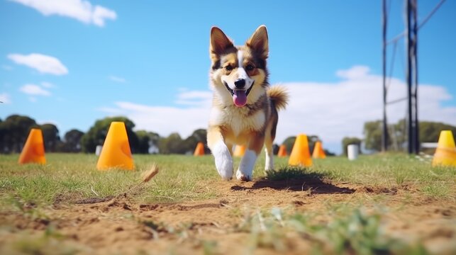 Dog doing dog sports. Brain teasers for dogs. Agility for dogs