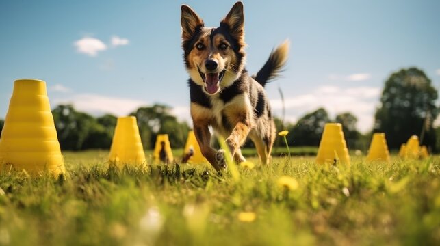Dog doing dog sports. Brain teasers for dogs. Agility for dogs