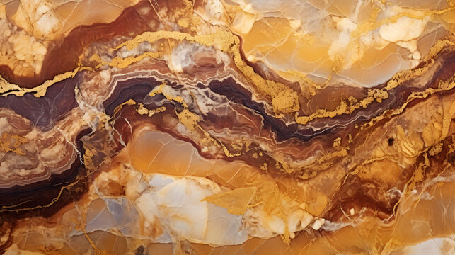natural Emperador marble texture with golden veins (high resolution), natural onyx stone background for digital wall and floor tiles, A banded Agate specimen with a geode of Quartz cry. Generative AI.
