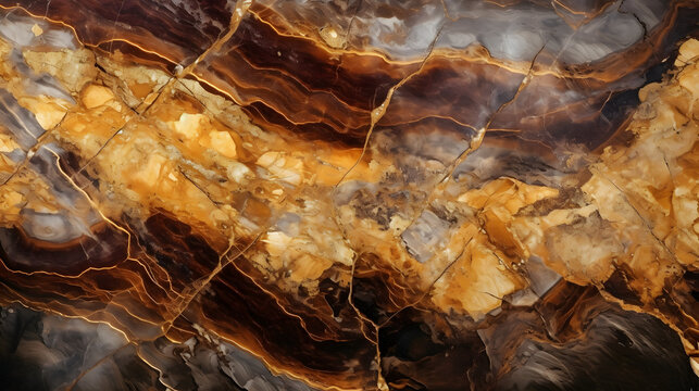 natural Emperador marble texture with golden veins (high resolution), natural onyx stone background for digital wall and floor tiles, A banded Agate specimen with a geode of Quartz cry. Generative AI.