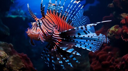  a regal lionfish with its vibrant spines, showcasing the delicate balance between beauty and danger in the underwater world.