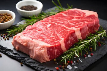 Fototapeta premium raw red meat, beef steak close-up on the kitchen table. cooking at home.