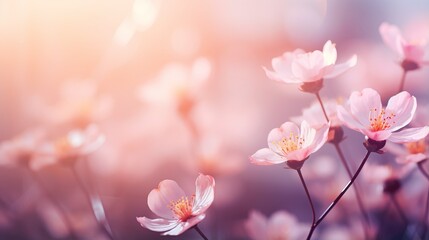 Delicate pink flowers bathed in soft sunlight emanating sense of natural beauty and serenity, flowers symbolizes grace of simplicity and value of fleeting moments in natural world