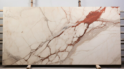 natural marble slab ivory beige brown with red maroon veins marble. Generative AI.