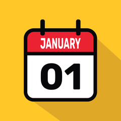 Calendar 1 January Vector illustration background design.