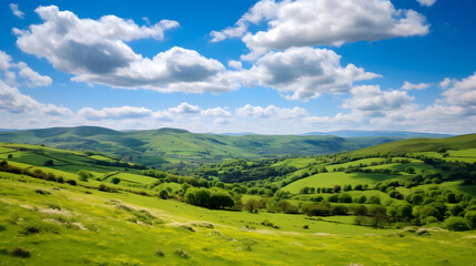 Hills in the English countryside in the spring