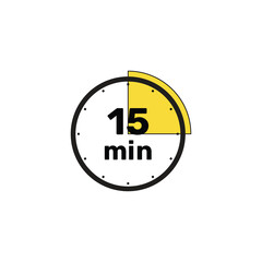 15 Minutes Analog Clock Icon white background .