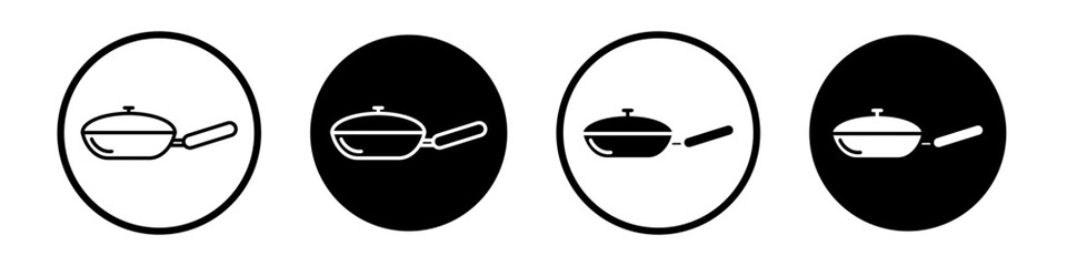 Frying pan icon set. cooking fry pan vector symbol in black filled and outlined style. - obrazy, fototapety, plakaty