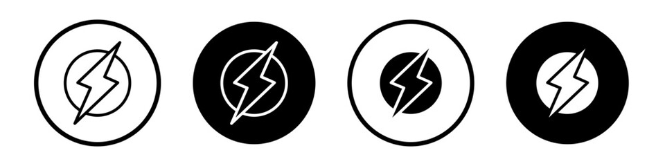 Electro icon set. power lightn vector symbol. thunder bolt sign in black filled and outlined style. - obrazy, fototapety, plakaty