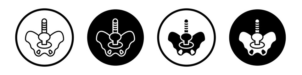Pelvic area icon set. woman pelvis back pain vector symbol in black filled and outlined style.