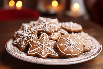 Christmas gingerbread cookies. A plate of freshly baked gingerbread cookies, perfect for the holiday season