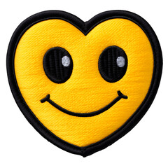 embroidery Heart Eyes Face emoji badge on isolated transparent background png, generative ai