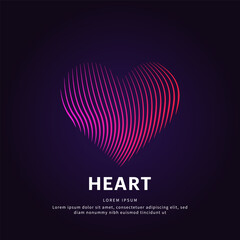 Vector logo heart color silhouette on a dark background. Heart shape icon with creative simple line art structure. heart logo vector template suitable for organization, company, or community. EPS 10