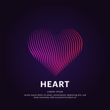 Vector logo heart color silhouette on a dark background. Heart shape icon with creative simple line art structure. heart logo vector template suitable for organization, company, or community. EPS 10