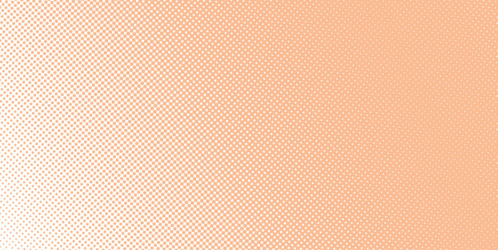 Vector gradient peach fuzz  trendy 2024 color comic pop-art halftone background template, texture. Vector illustration Geometric vintage monochrome fade wallpaper. Pop art print. Dotted retro