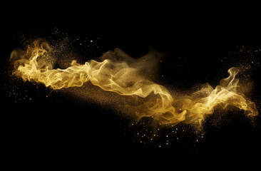 Golden smoke cloud with confetti on black for festive luxury background