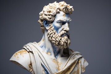 Obraz premium A abstract stoic marble sculpture, statue, bust of a ancient roman, greek person portraying stoicism.