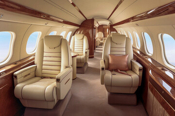 Generative AI illustration of luxury private jet cabin