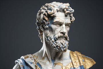Fototapeta na wymiar A abstract stoic marble sculpture, statue, bust of a ancient roman, greek person portraying stoicism.