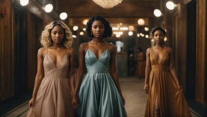 Naklejka premium Dark skinned girls in dresses