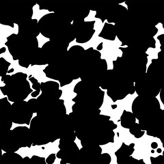 Black and white spotted animal print of Dalmatian or cow. Vector background with animal print. Texture spots and dots of different shapes.
