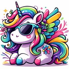 Multicolored Colorful Fantasy Cute Unicorn, Sunglasses