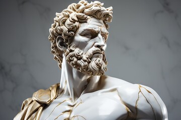 Obraz premium A abstract stoic marble sculpture, statue, bust of a ancient roman, greek person portraying stoicism.