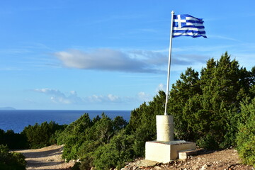 flag of Greece on cape of Lefkatas