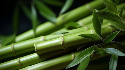 Fototapeta na wymiar Close-up of fresh green bamboo stalks with leaves