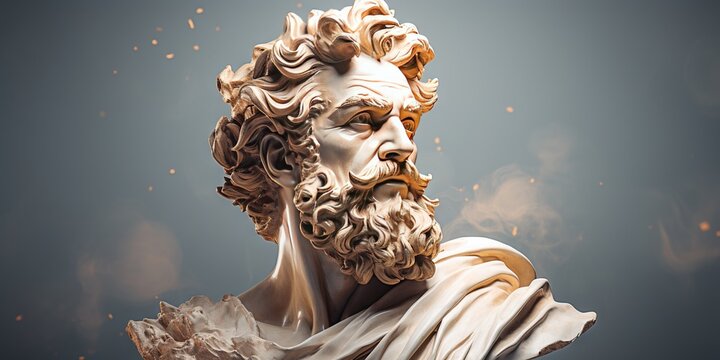 A abstract stoic marble sculpture, statue, bust of a ancient roman, greek person portraying stoicism.