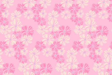Vector doodle hand drawn daisy flowers seamless pattern. Monotone pastel pink ditsy floral brush shape print. Design for fashion, textile, fabric, wallpaper