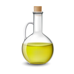 Realistic glass bottle of of olive or sunflower seed oil with a corck isolated on a transparent background. illustration