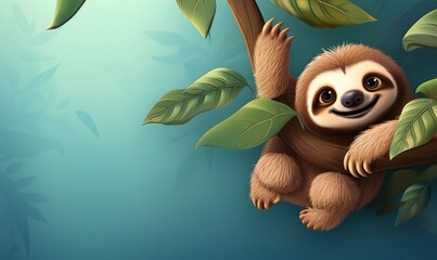 Cute Cartoon Sloth Banner with Room for Copy, Generative AI