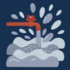 Cartoon vector illustration of Pouring glass of water from stainless steel kitchen faucet.