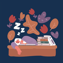 Cartoon vector illustration of dreamy girl with book