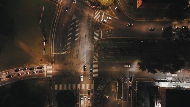 road intersection at night from a bird's eye view