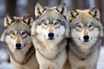 Wild and Endangered: The Gray Wolf Pack, a Dangerous Hunter of the Fauna - obrazy, fototapety, plakaty
