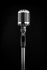 Microphone Silhouette. Isolated Black and White Icon of Microphone on White Background, Perfect for Music and Singing Concepts