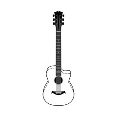 Acoustic guitar vector illustration isolated on white background. Design element for shirt design, logo, sign, poster, banner, card.