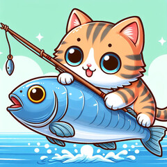 cat with fish