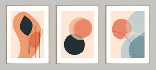 Fototapeta na wymiar Set of minimalist posters with abstract organic shapes composition, Generative AI