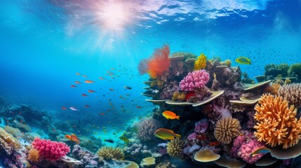 Naklejka na ściany i meble Home to kaleidoscopic-colored coral reefs and an abundance of diverse marine life