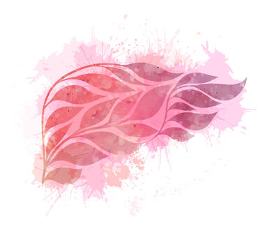 Vector watercolor human healthy liver from leaves isolated from background. The pink internal organ with splashes. Taking care of your body